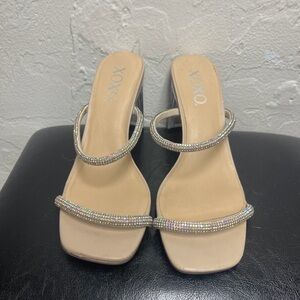 XOXO Beige Rhinestone Heels